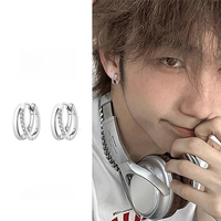 Boucles d'oreilles créoles unisexe double couche en zircon, style minimaliste ton froid, de haute qualité, pour la guérison des oreilles, tendance, vente en gros