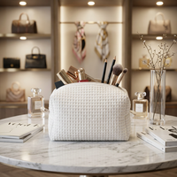 Trousse de Toilette en Coton Gaufré Tendance avec Fermeture Éclair, Capacité Moyenne, Portable pour Voyage, pour Femmes, pour Ranger les Cosmétiques Personnels