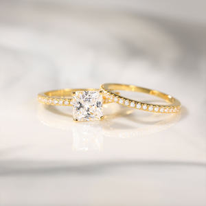 OAHLAN 2CT 925 Sterling Silver Bridal Ring Sets Princess Square Cut CZ Engagement Wedding Bands <span class=keywords><strong>Promise</strong></span> Rings untuk Wanita - Product Image 4