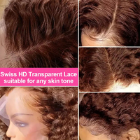 Grosir # Wig rambut manusia keriting Burma cokelat 4 pcs, wig HD lace frontal, rambut asli tanpa proses kimia, rambut keriting dalam, untuk wanita kulit hitam