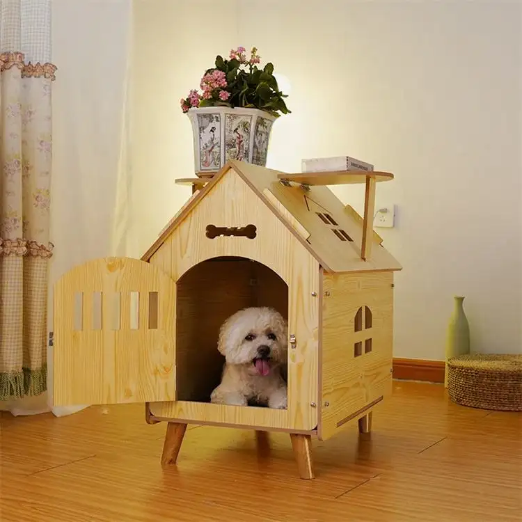 Venta al por mayor de Casa respetuosa con el medio ambiente de lujo de madera extraíble interior al aire libre mascota gato perro con ventana y puerta