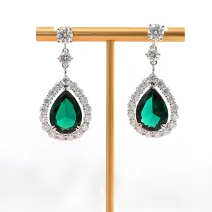 Emerald gold earrings Solid 14kt GoldJewelry gift Diamond Emerald Earrings teardrop emerald diamond luxury jewelry