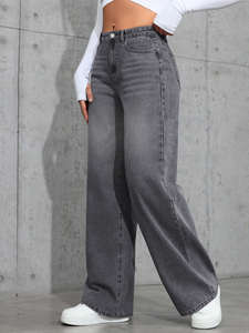 Jean pour <span class=keywords><strong>femme</strong></span> gris délavé coupe large et ajustée style vintage 2026 – Pantalon polyvalent style streetwear américain - Product Image 6