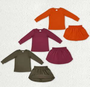 ชุดเสื้อผ้าฝ้ายแขนยาวสำหรับเด็กผู้หญิง ชุดเสื้อและกระโปรงสั้น - Product Image 2