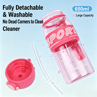Bouteille d'eau en plastique de grande capacité de 650 ml avec joint anti-fuite à 360° entièrement détachable et lavable pour les voyages en déplacement