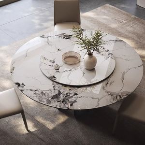 Ensemble de table à manger ronde avec plateau tournant, 4 pièces, dessus en marbre, mobilier de salle à manger moderne - Product Image 3