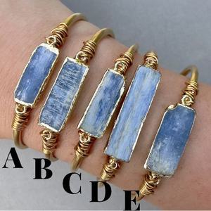 LS-A435 incredibile blu kyanite braccialetto <span class=keywords><strong>con</strong></span> <span class=keywords><strong>filo</strong></span> avvolto bar a forma di braccialetto del braccialetto placcato oro del polsino di modo 2020 - Product Image 2