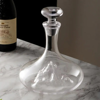 Carafe à vin conique en verre rouge personnalisable JH 2026 avec bouchon en verre et base effet glace craquelée – Distributeur de vin en gros