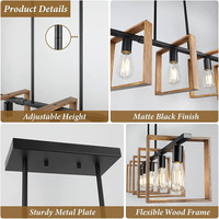 Nouvelle suspension rectangulaire industrielle en fer noir à 5 lumières pour îlot de cuisine, style farmhouse