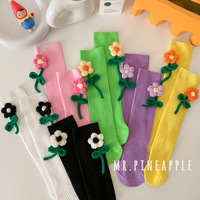 Chaussettes florales pour bébés filles, mignonnes, mi-mollet, tricotées en 3D avec petites fleurs, style princesse tendance, respirantes, longues, pour l'été