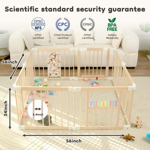Parc d'activités pliable en bois pour bébé, taille et forme réglables, aire de jeu portable, clôture de jeu pour bébé avec portillon - Product Image 5