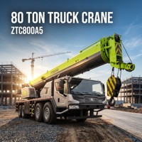 Grue d'occasion ZTC800A5 de 80 tonnes pour la construction, levage de poutres en acier, flèche télescopique de 50 m, haute efficacité