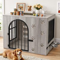 Cage pour chien de 32 pouces, meubles pour chiens, cage en bois et métal avec rotation à 360° °   Bols réglables, table d'appoint décorative pour animaux de compagnie