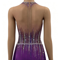 Robe de patinage artistique violette sans manches à col halter, entièrement ornée de strass, dos ouvert, jupe asymétrique pour filles et enfants, compétition
