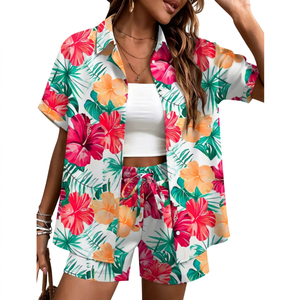Ensemble de shorts de bain 2 pièces pour femme, en toile, au-dessus du genou, coupe régulière, séchage rapide, respirant, pour parc aquatique et surf - Product Image 1