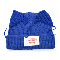 Bonnet Y2K style oreilles de chat, mignon, en feutre de laine tricoté, chaud et décontracté, avec motif crâne