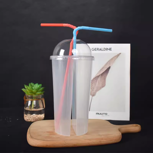 Bicchieri in Plastica per Bubble Tea e Succhi <span class=keywords><strong>da</strong></span> 18/22/24oz con Coperchi, Bicchieri Monouso in PP, Bicchieri Divisi a Metà - Product Image 4