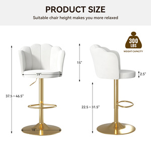 Chaise de bar moderne en similicuir blanc, hauteur réglable, base en métal doré, accoudoirs fixes, design contemporain, mobilier de bar pour la maison - Product Image 5