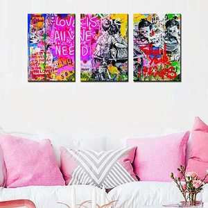 Graffiti Street Art Banksy Canvas Wall Art for Living Room Decor 3 Pieces Little <strong>Couple</strong> Picture Print Pop <strong>Artwork</strong> - Product Image 4