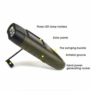 Manivela de mano Linterna <span class=keywords><strong>con</strong></span> energía solar Linterna de dínamo recargable para exteriores Lámpara de antorcha de supervivencia - Product Image 2