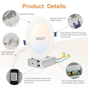 선택 가능한 캔리스 <span class=keywords><strong>LED</strong></span> 매입형 통 ETL UL 패널 라이트 4 인치 6 인치 5CCT 알루미늄 90 현대 홈 오피스 - Product Image 5