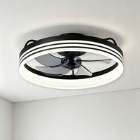 Ventilateur de plafond rond noir d'intérieur en fer et acrylique, double anneau, LED 2-en-1, luminaire pour la décoration intérieure