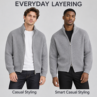 Pull cardigan tricoté zippé pour homme, col montant, double fermeture éclair, coupe décontractée, manches longues, couleur unie, automne-hiver – Grande Vente