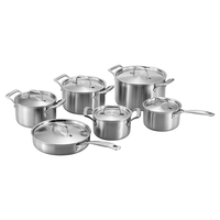Ensemble de 12 ustensiles de cuisine modernes en acier inoxydable écologique, compatible induction, comprenant poêle à frire, casserole, faitout et poêle à soupe