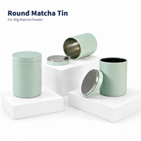 Boîte en fer blanc ronde de 30-50g pour poudre de matcha de qualité alimentaire avec double couvercle pour le stockage du thé vert, logo personnalisé, vente en gros