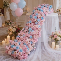 Décoration de voiture : cascade de fleurs artificielles en soie, roses roses, pour salle de banquet d'anniversaire, 200 cm de longueur, style moderne