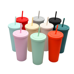 Double Walled Frosted Straw Cup With Matte Lid And Straw For Travel Solid Color Design - Product Image 1