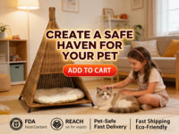 Erhöhtes, niedliches Katzenbett, Hunde-Höhle, PP-Rattan, atmungsaktiv, wasserdicht, dreieckig, für den Innen- und Außenbereich, abnehmbar, waschbar, alles inklusive