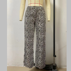 Jeans de Pierna Recta de Cintura Alta con Estampado de Leopardo para Mujer, <span class=keywords><strong>Pantalones</strong></span> Capri de Mezclilla de Pierna Ancha con Estampado de Guepardo - Product Image 5