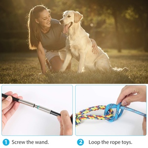 Juguete duradero para perros: varita interactiva de nailon y goma con cuerda de vellón para tira y afloja, persecución y deporte. - Product Image 3