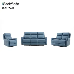 Geeksofa Conjunto de sofá reclinável com mesa dobrável para móveis de sala de estar, 3 + 2 + 1 Air Coat moderno elétrico