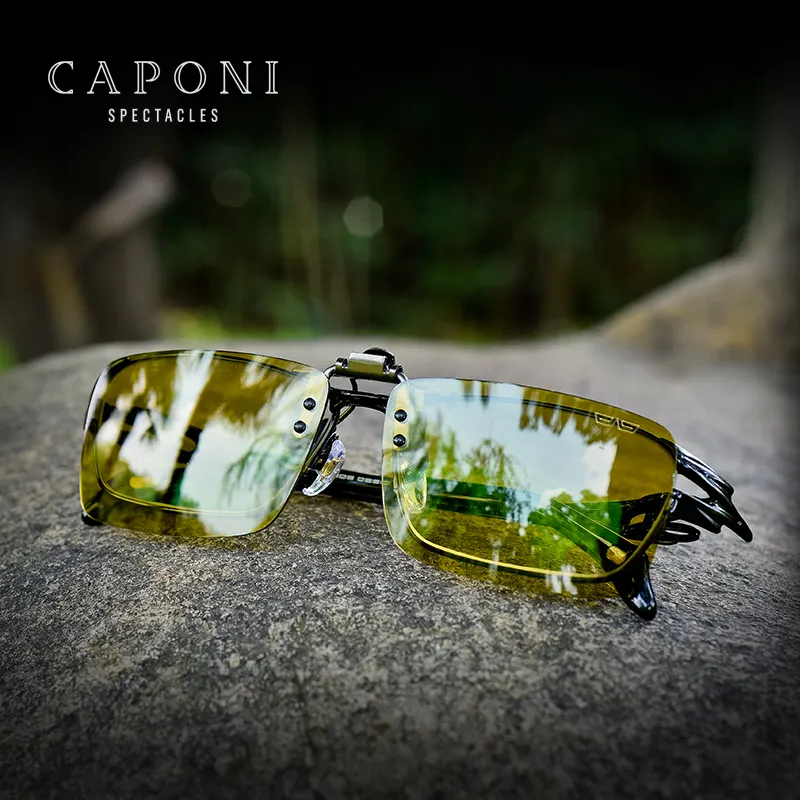 CAPONI 남성 레트로 플립 편광 Photochromic 선글라스 클립 근시 안경 데이 나이트 비전 태양 안경 UV400