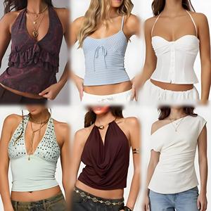 Nouveau haut d'été pour femmes, tendance, coupe ajustée, haut décontracté imprimé, style sexy, assorti, expédition aléatoire du stock - Product Image 2