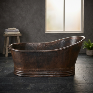 Baignoire autoportante moderne en cuivre, finition polie, design profond pour une immersion relaxante - Product Image 3