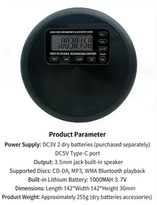 Lecteur CD portable de style Walkman avec écran LCD et batterie rechargeable pour les voyages, récepteur audio BT sans fil USB - Product Image 3
