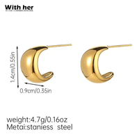Boucles d'oreilles clous en forme de dôme géométrique et de croissant, plaqué or, en acier inoxydable, lisses, en forme de C, élégantes pour femmes, style français de luxe léger