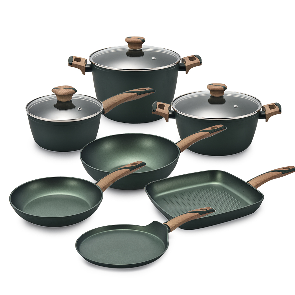 Smartpan Oem 10 шт. антипригарных сковородок, набор кухонной посуды, приготовление пищи из алюминия, зеленый