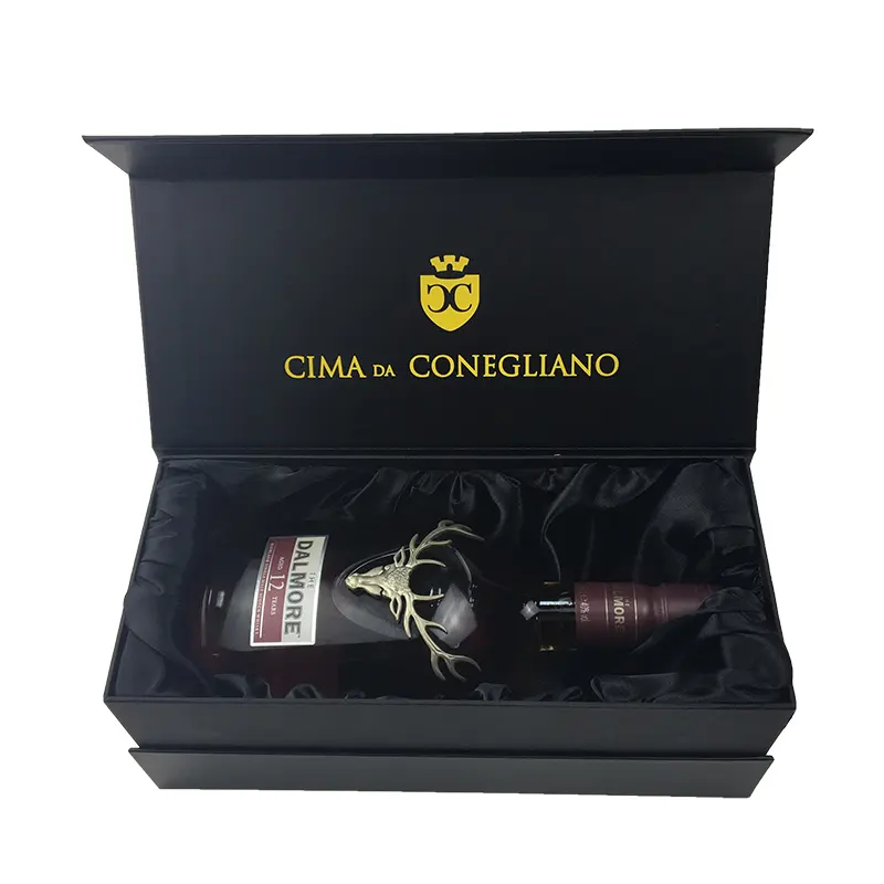 Rigid Magnet Lid Packaging Box With Sponge and Satin Silk Insert For Wine