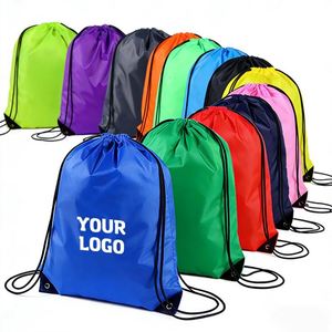 <b>Waterproof</b> Polyester 210D Promotion Gym <b>Drawstring</b> Backpacks Draw String Black Sports Nylon <b>Bags</b> Pocket Logo - Product Image 1