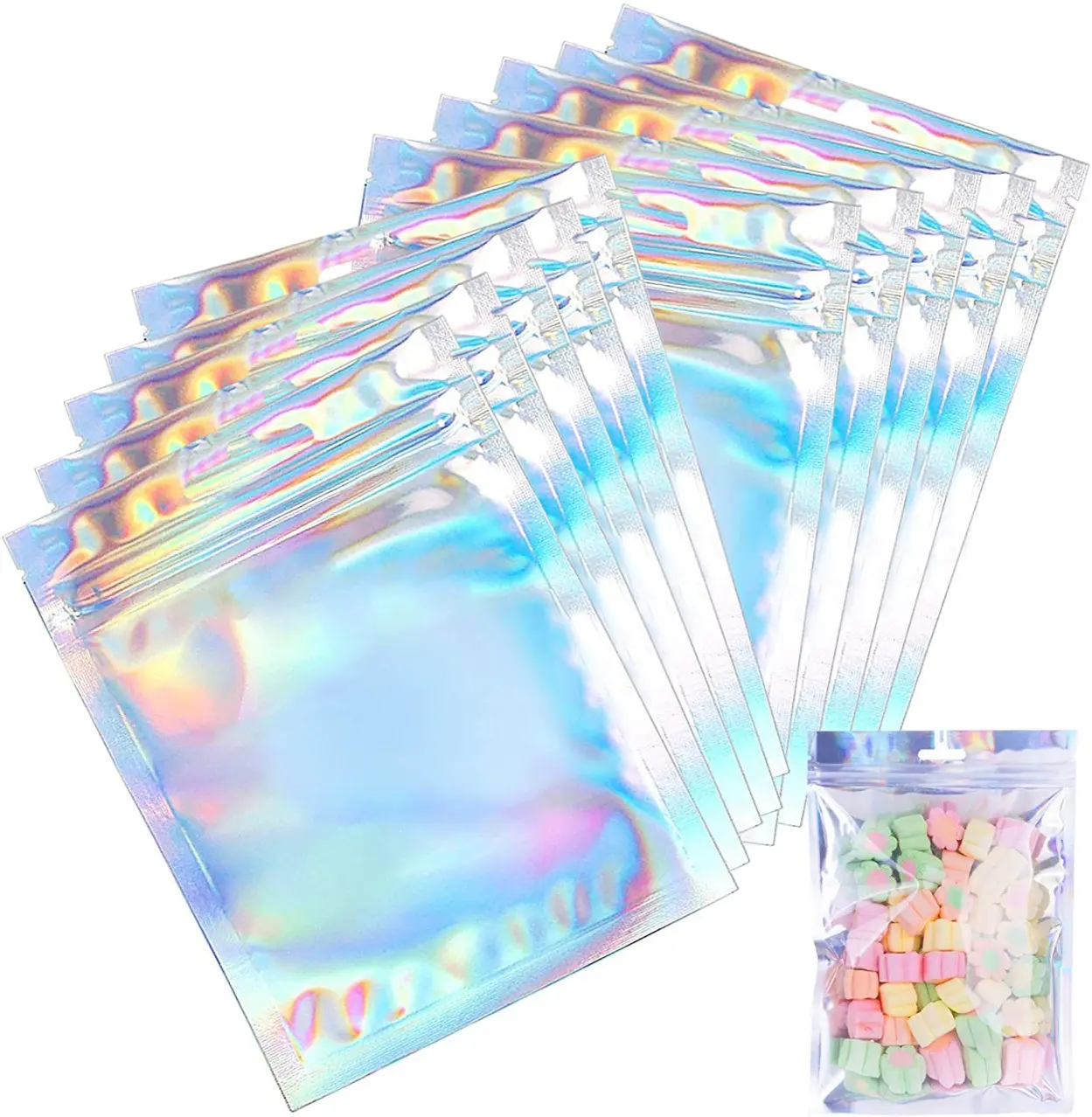 Small Food Packaging Bags Resealable Aluminum Foil Plastic Hologram Smell Proof Bag