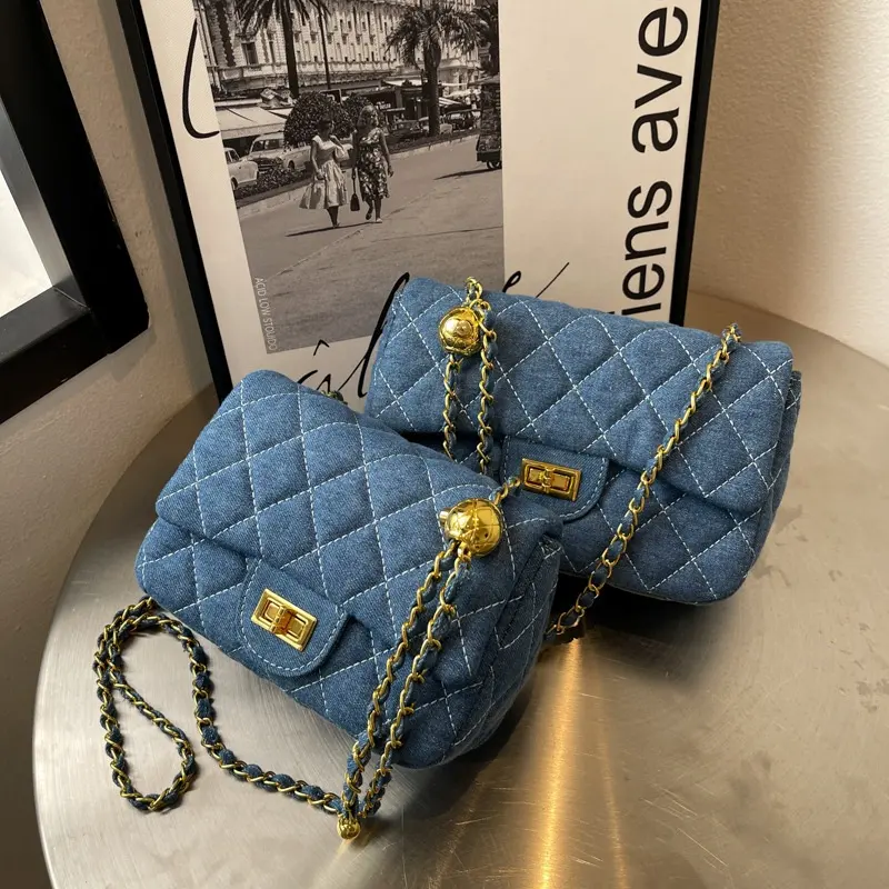 2022 Summer Designer Blue Drop Shipping Shopping Bags with Chain Cross Small Jelly Handbag Women Quality Hand Bags Denim Purses