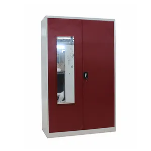 Cheap bedroom wardrobe cabinet locker 2 door knock down iron almirah with price