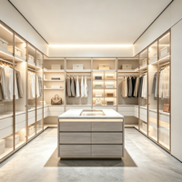 Système de dressing de luxe sur mesure, direct usine, avec portes vitrées modernes, dressing intégré, miroir dissimulé, îlot à bijoux, pour chambre et salle à manger