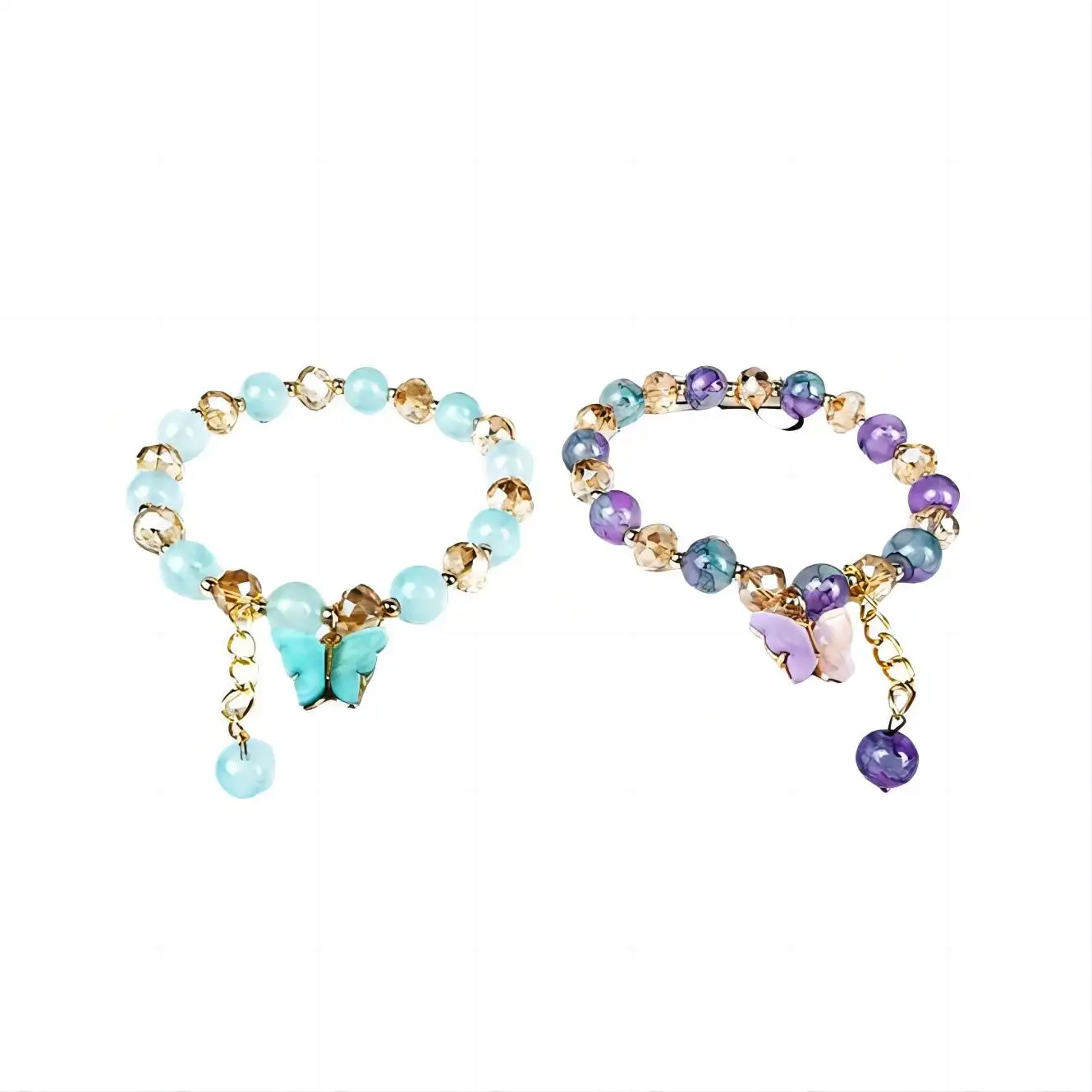 Hot-Selling Instagram 8mm/10mm Handmade Jade Glass Beads Multi-Color Can Be Customized Crystal Butterfly Pendant Bracelet