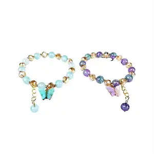 Hot-Selling Instagram 8mm/10mm Handmade Jade Glass Beads Multi-Color Can Be Customized Crystal Butterfly Pendant Bracelet