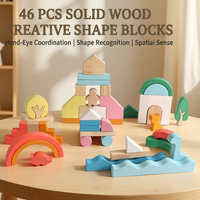 Juego de Bloques de Formas Creativas de Madera Montessori, 46 Piezas, Juguete Apilable, Educativo para Niños Pequeños, Aprendizaje STEM, Juego Sensorial, Regalo Divertido